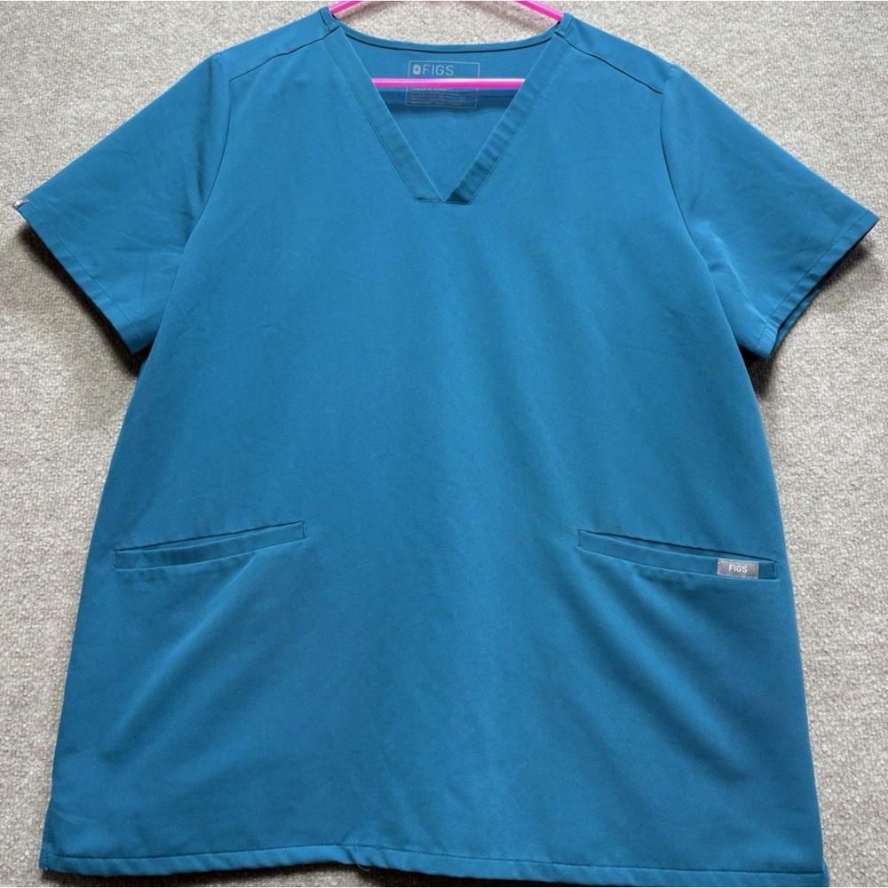 Women's Figs X Large XL Scrub Top Turquoise Technical Collection V-Neck GUC